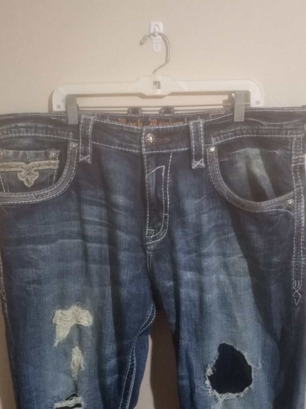 Rock Revival Men's Joel Straight Denim Jeans 40 X 31 Distressed Blue - Picture 14 of 14